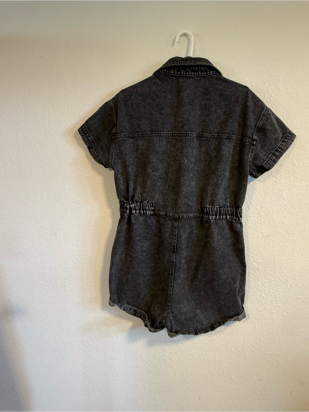 Altar'd State Washed Black Denim Jean Shorts Romper Size M - Picture 5 of 9